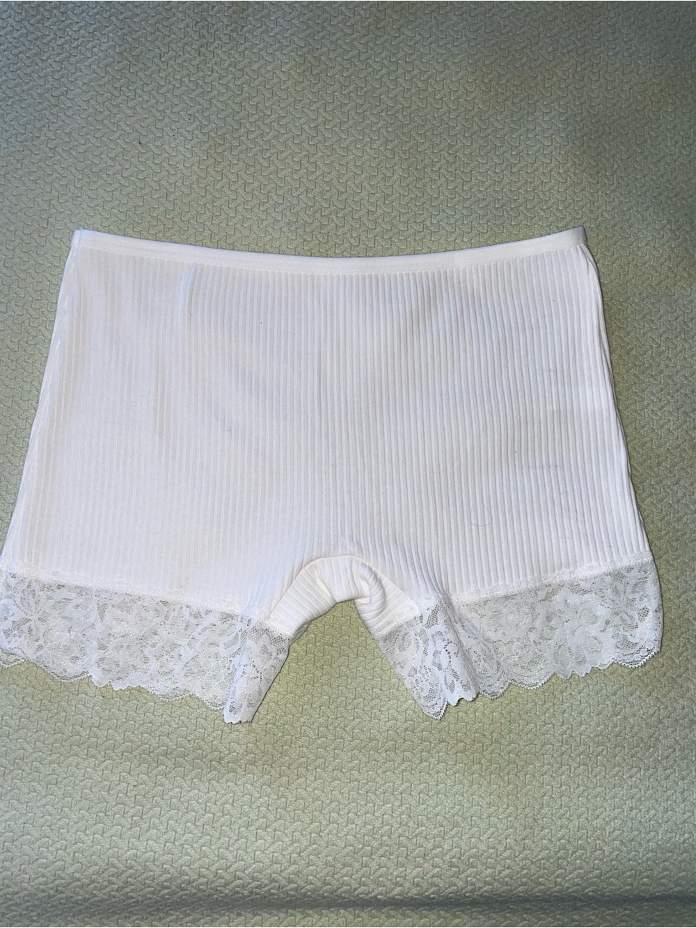Classic White Ribbed Lace-Trim Boyshorts